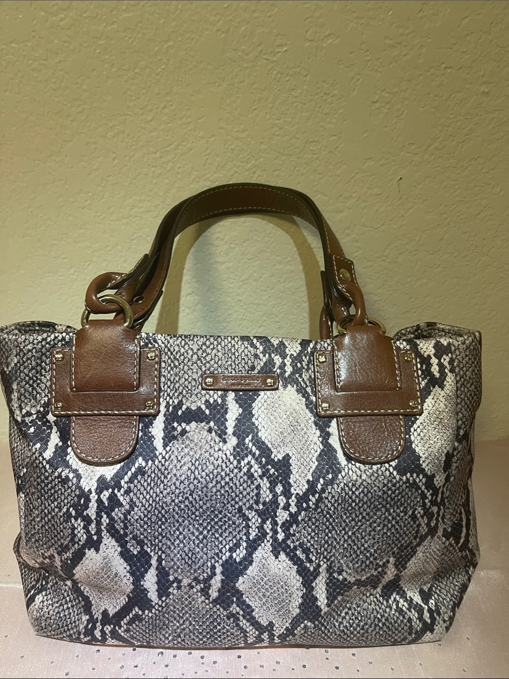 kate spade Gray and Brown Snake-Print Satchel